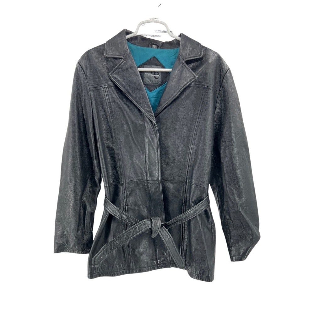 Outdoor Exchange leather jacket coat vintage tie waist medium belted black